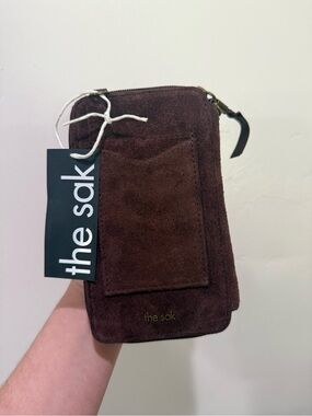 The Sak Dark Brown Suede Zip Phone Wallet FLAWED